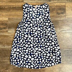 Banana Republic Factory Printed Sleeveless Scoop Neck Blouse Navy M